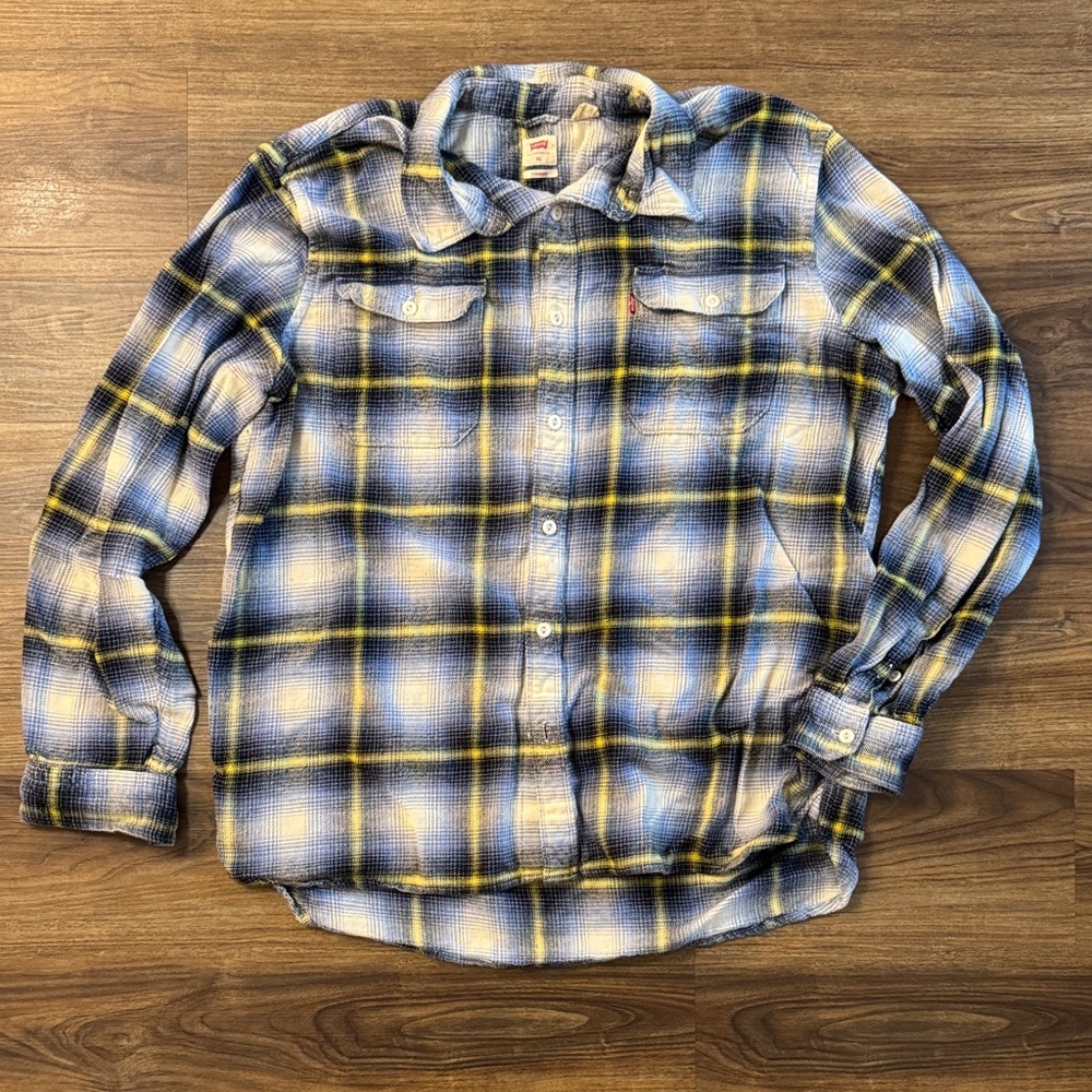 Levi's Blue and Yellow Plaid Casual Shirt
